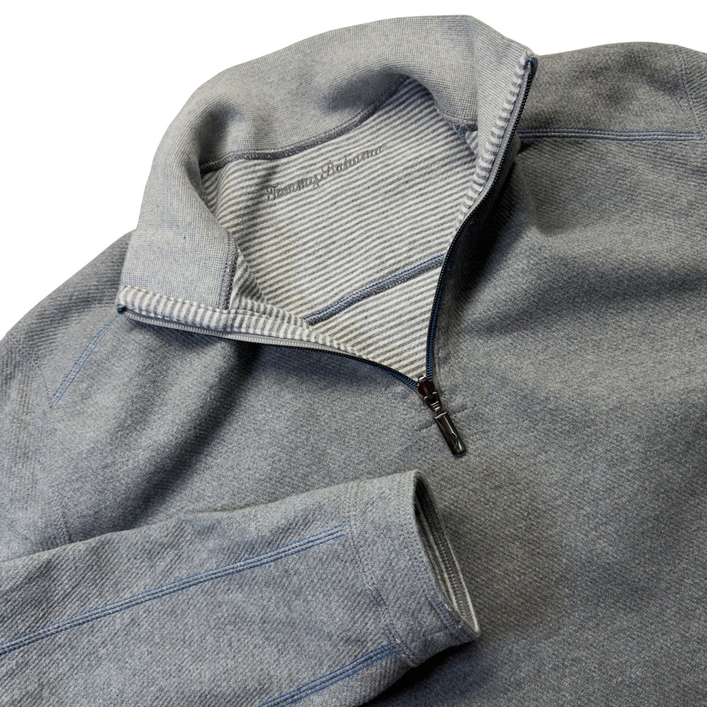 Tommy Bahama Sweater Men XL Reversible 1/4 Zip Pullover Mock Neck Gray